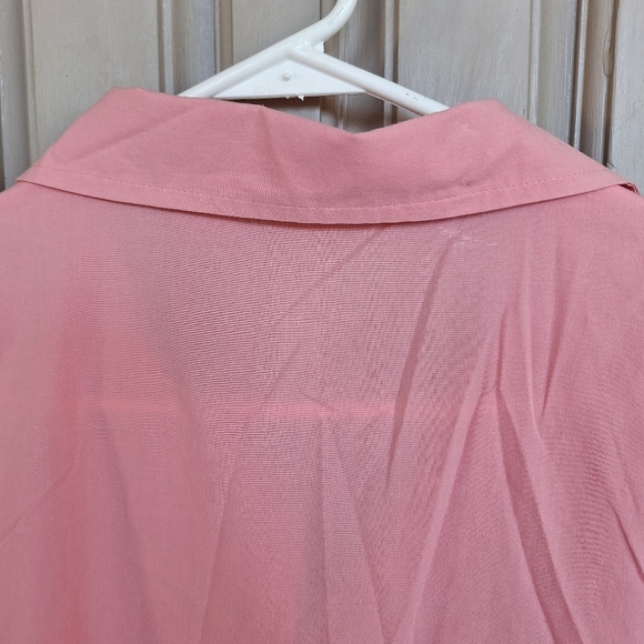 1411 Plus Sz3X Blouse Buttondown Short Sleeves Collar Lace Inset Lt Weight Nice - Picture 9 of 13